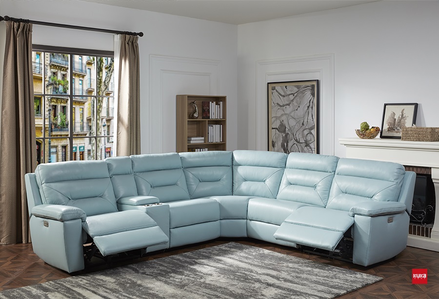 Leather 6pc Power Sectional w/3 Recliners Tampa Bay Mattresses