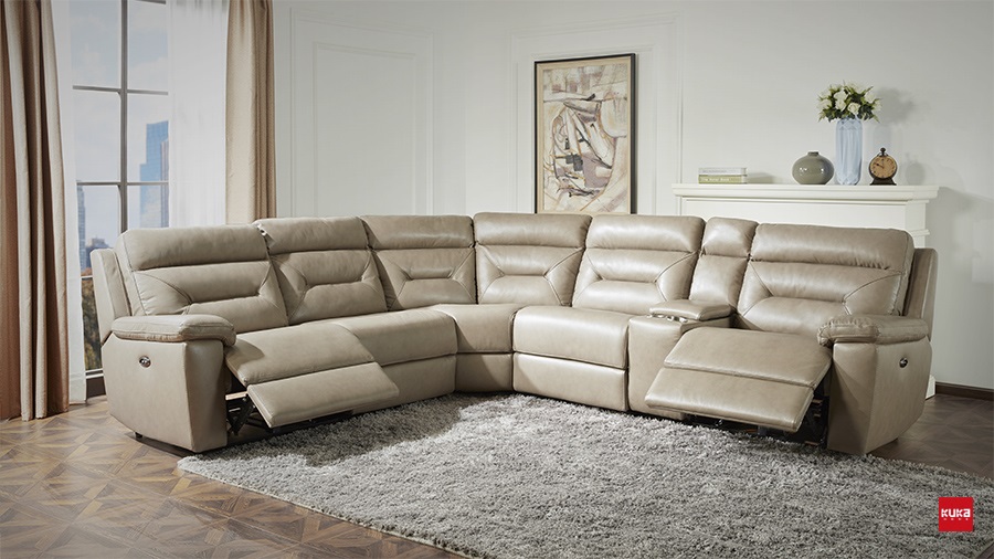 Leather 6pc Power Sectional w/3 Recliners Tampa Bay Mattresses