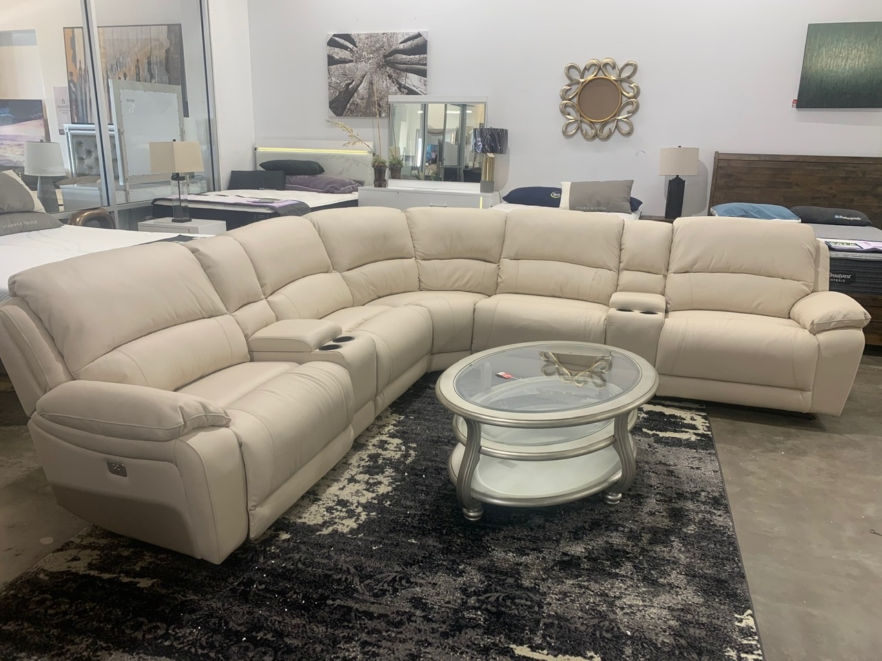 7 Piece Top Grain Leather Power Sectional with Recliners w/Adjustable