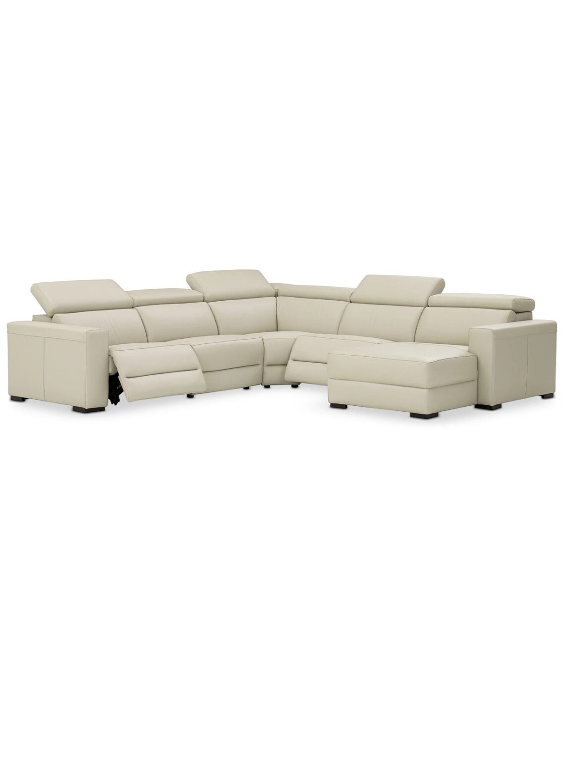 Nevio 5pc Leather Sectional Sofa with Chaise, 2 Power Recliners and